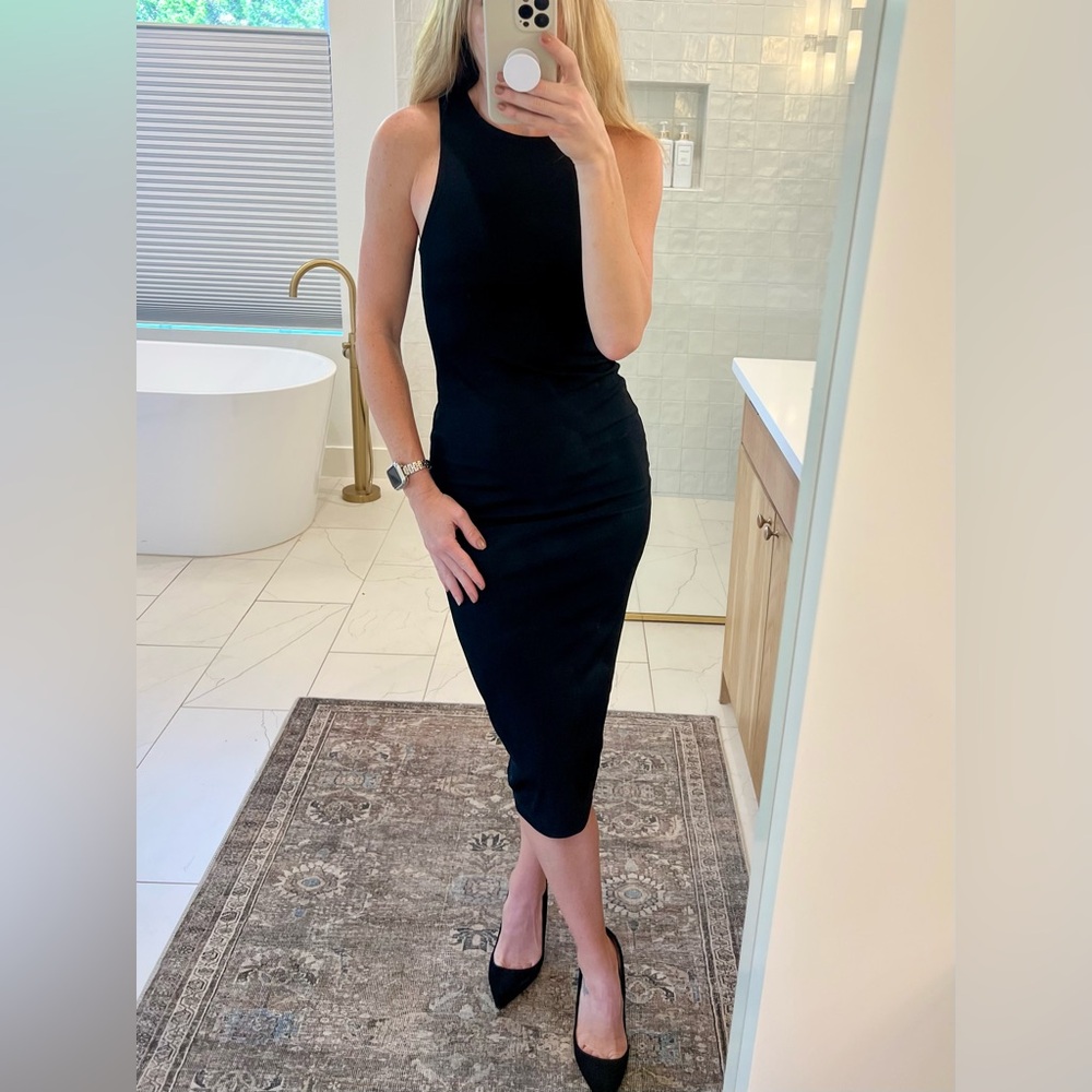 Topshop Black Body-con ribbed midi dress
